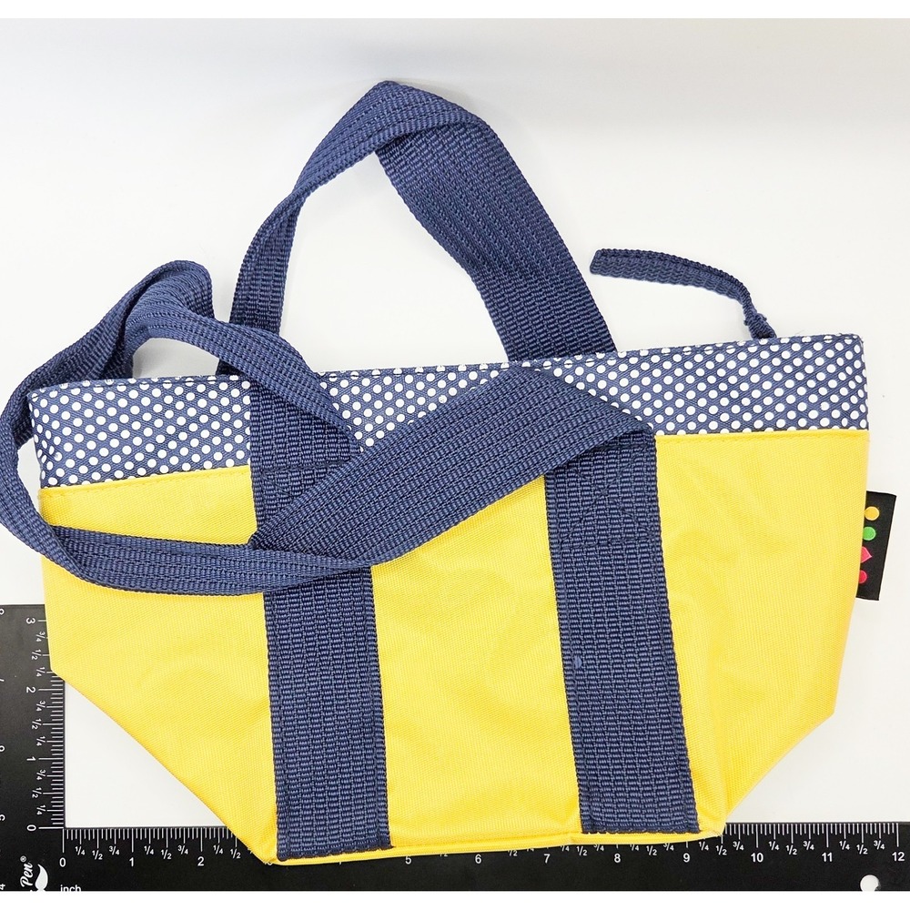 Joe Boxer Mini Spring Summer Zip Tote Yellow Blue Polka Dots Max Loud Y2K - Picture 6 of 9